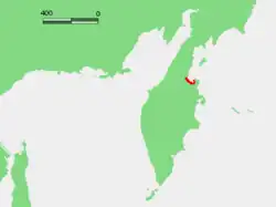 Localisation de la baie dans le golfe Karaguinski.