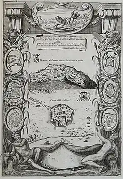 Château de Kaninë (en haut) et château de Vlorë avec armoiries (en bas).