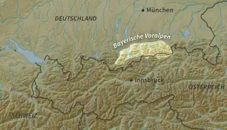 Carte de localisation des préalpes bavaroises.