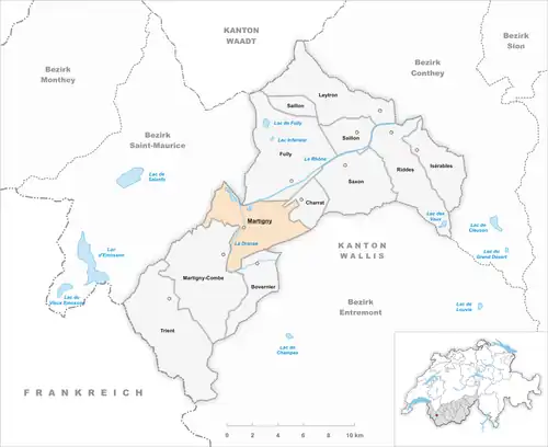 Carte de Martigny (en orange).