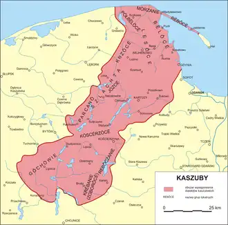 Cachoubie selon Bernard Sychta comme l'aire du dialecte cachoube