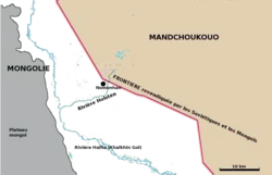carte de la Mongolie montrant en rouge une frontière.