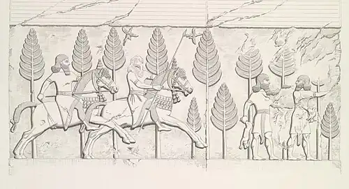 Cavaliers assyriens lors d'une chasse. Bas-relief de la salle 7.