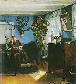 Kitty Kielland 1883,, Interieur bleu - Collection particulière