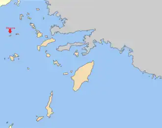 Carte de localisation de Kínaros dans le Dodécanèse.