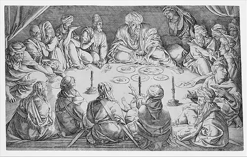 J. C. Vermeyen, Mulay Hasan et sa suite lors d'un repas à Tunis, vers 1535, eau-forte, Bibliothèque nationale de France.