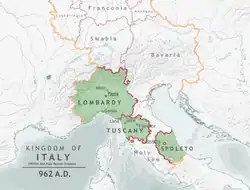 Le royaume d'Italie en 962.