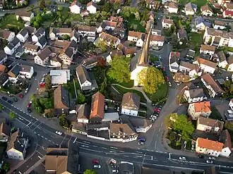 Église protestante de Breidenbach, vue du ciel