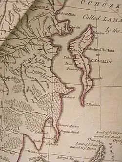 Carte anglaise de 1722 où elle est nommée « Sahalien Ula Hata ou I. Sagalin ».