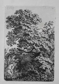 Forêt avec un chêne et un satyre