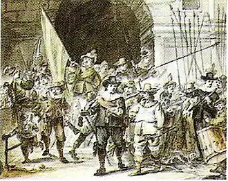 Copie de La Ronde nuit (vers 1650, dans l'album de famille de Frans Banning Cocq, Rijksmuseum Amsterdam).