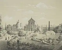 L’église des Visitandines, l’église des Frères mineurs capucins et le monument de l’Union de Lublin d’environ 1860, la lithographie d’Adam Lerue