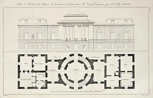 Élevation et plan de Montmusard d'après Charles de Wailly, publié par Krafft et Ransonette en 1812