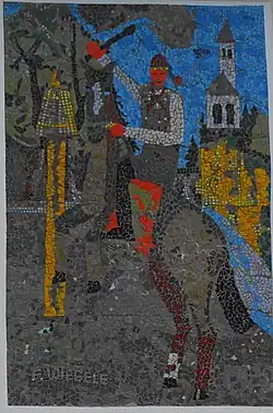 Mosaïque d'Edwin Wiegele&nbsp;(de) à Feistritz an der Gail représentant la Kufenstechen