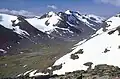 La haute montagne dans le massif de Kuopervagge dans le parc national de Sarek, au centre-ouest.