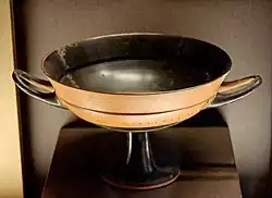 Coupe à lèvres : Kylix à figures noires, vers -450/-440.