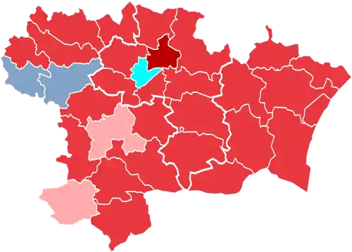 Parti en tête par canton (1er tour).