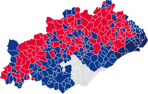 Nuance politique des candidats arrivés en tête dans chaque commune au 2d tour.