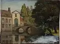 Bruges - Pont et portail d'entrée du béguinage - ca 1929 - Huile sur bois - 30&nbsp;×&nbsp;39&nbsp;cm