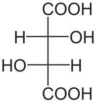 Schéma montrant la formule développée de la forme L. de l'acide tartrique, le principal acide organique du vin.