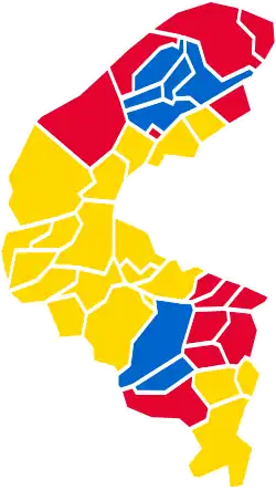 Nuance politique des candidats arrivés en tête dans chaque commune au 1er tour.