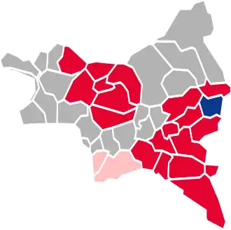 Nuance politique des candidats arrivés en tête dans chaque commune au 2e tour.