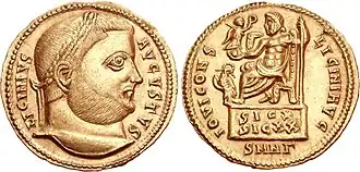 Photographie des deux faces d'une pièce en or représentant Licinius.