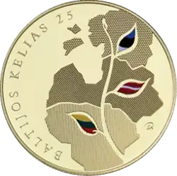 Pièce émise en 2014 pour les 25 ans de la Voie balte.