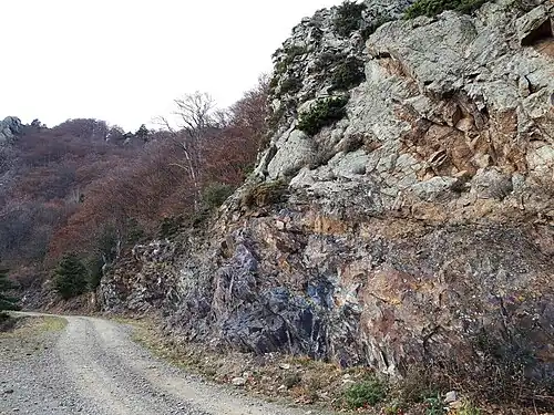 Filon ferrugineux, sous granite, près de l'ancienne mine de fer, El Menerots (ou Manerots).