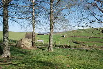 Stabulation libre de Peyrehicade et grange foraine de La Grabe depuis le Courtaou.