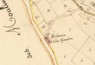 Plan cadastral du hameau où n'apparaissent que deux bâtiments composant la métairie de la Manière.