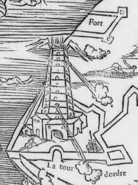 La tour d'Ordre en 1550 par Pierre Haultin (collection d'Anville, Gallica).