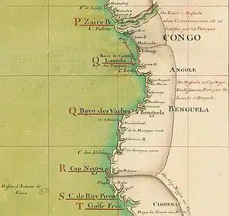Carte marine du XVIIIe siècle montrant la côte d'Angole.