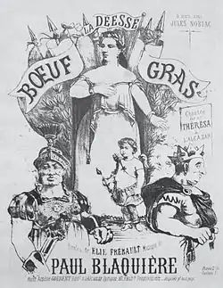 Gravure figurant une femme chantant, un enfant en Amour et deux hommes déguisés en roi ou en soldat romain