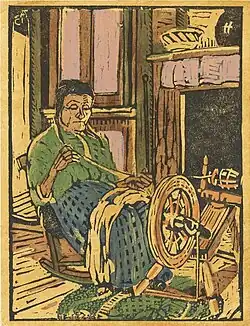 La fileuse, Île d'Orléans, 1927, Esampe, Collection BAnQ, 0003839945