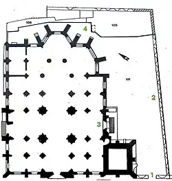 Sur un plan, le cimetière à droite et en haut,