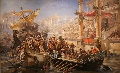 La naumaquia (combat naval entre Romains) (1894), Madrid, Museo Ulpiano Checa&nbsp;(es).