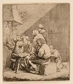La pipe allumée, Jacques Dassonville, gravure à l'eau-forte, dim.101x87mm, musée des Beaux-Arts de Nancy.