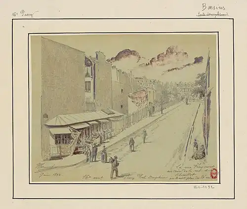 Vue de la rue depuis la rue de Chaillot en 1894, avec en haut la place des États-Unis (dessin de Jules-Adolphe Chauvet).