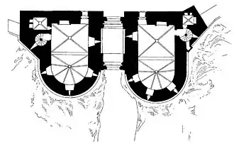 Plan des tours jumelles et de l'entrée.