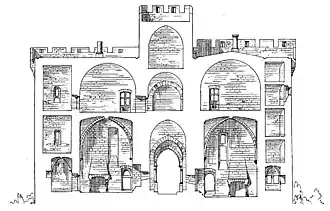Section est-ouest des tours jumelles en direction du nord.