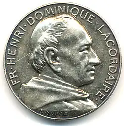 Henri Lacordaire pour l'école Albert-Le-Grand d'Arcueil, médaille en argent, 36&nbsp;mm, avers.
