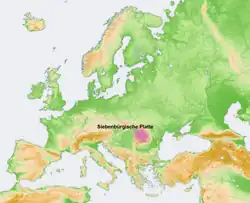 Le plateau transylvain en Europe (violet).