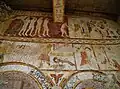 Peinture murale de l'abside sud, représentant la pesée des âmes, le Paradi et l'Enfer.