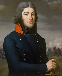 Portrait du général Hoche en uniforme, un sabre à la main.