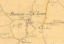 plan du bourg en 1833 ; détail du tableau d'assemblage du Plan cadastral, A.D de l'Allier.