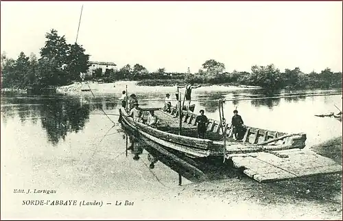 Le bac à Sorde-l'Abbaye, au début du XXe&nbsp;siècle, en pays d'Orthe