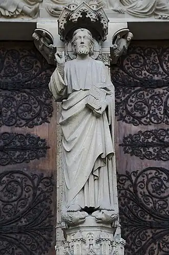 Le Beau-Dieu au trumeau du portail du Jugement dernier, œuvre d'Adolphe-Victor Geoffroy-Dechaume.