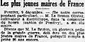 L'élection comme maire du Sourn d'Olivier Le Breton, l'un des plus jeunes maires de France (article du journal L'Ouest-Éclair du 10 décembre 1919).