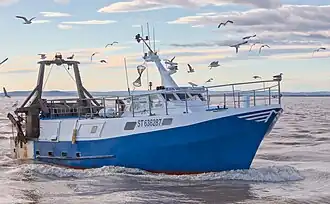 Un bateau de pêche revenant au port du Grau-du-Roi.